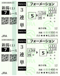 ホースクエスト8月7日新潟7R無料情報購入馬券