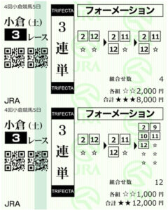 ファイナルホース8月28日有料情報1レース目購入馬券