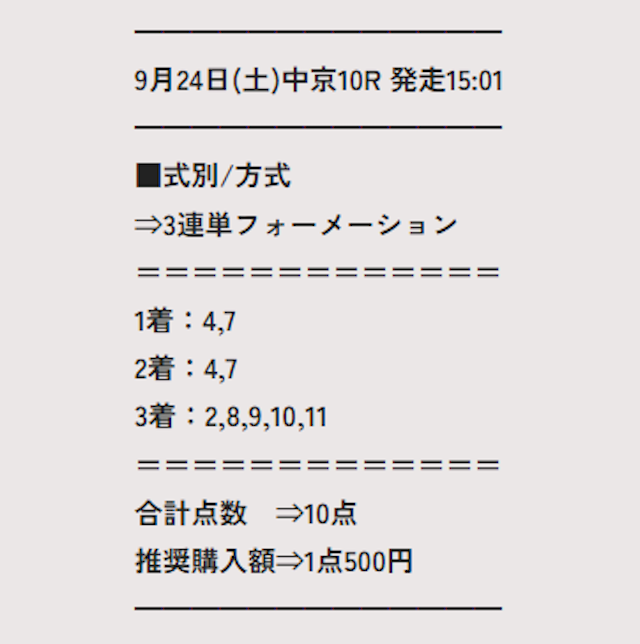 うま通　2022年9月25日　有料予想　買い目