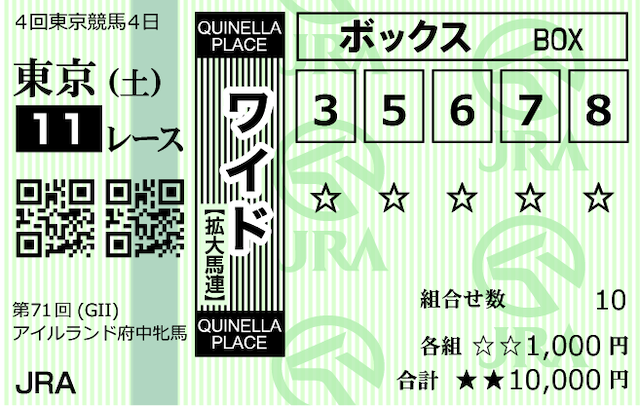競馬予想サイトトクスルの東京11Rの無料予想のワイドの馬券