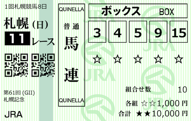 ニジュウマルの2025年8月17日購入馬券