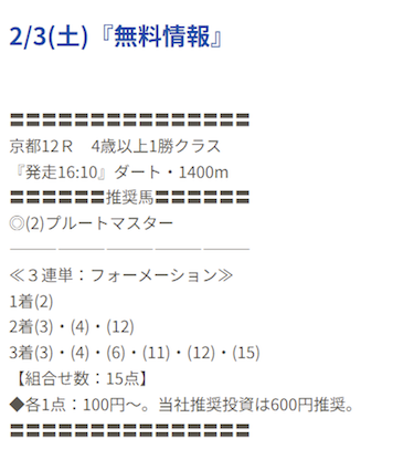 ヒットザマーク2024年2月3日買い目サンプル画像