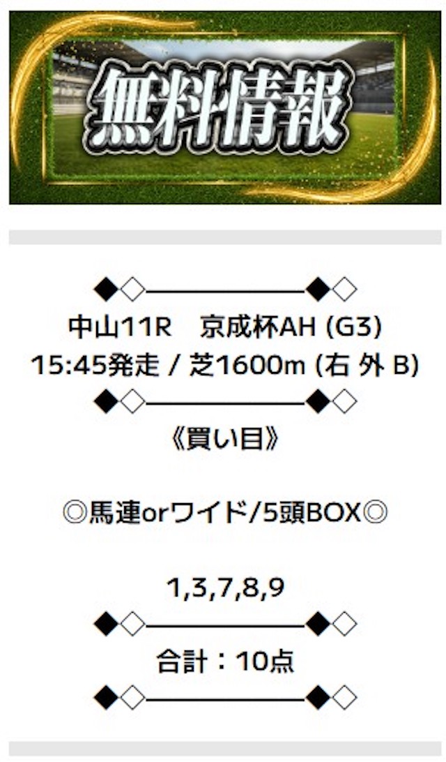2025年9月6日ニジュウマルの無料予想