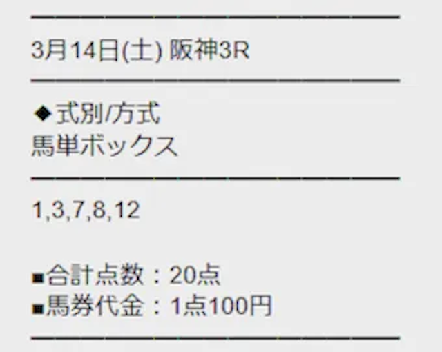 勝馬サプライズウルトラ無料予想20260314買い目画像